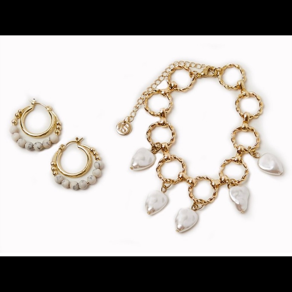 JULES SMITH BEAUTY Beaded Pearl Layered Hoops and Irregular Pearl Bracelet